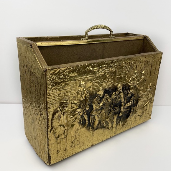 Other - 1960s Vintage Brass Magazine Rack With Wood Back